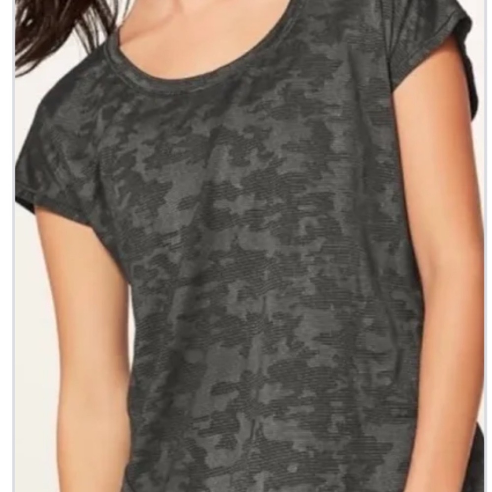 Lululemon “Miles Ahead” Dark Green Camouflage mesh athletic top